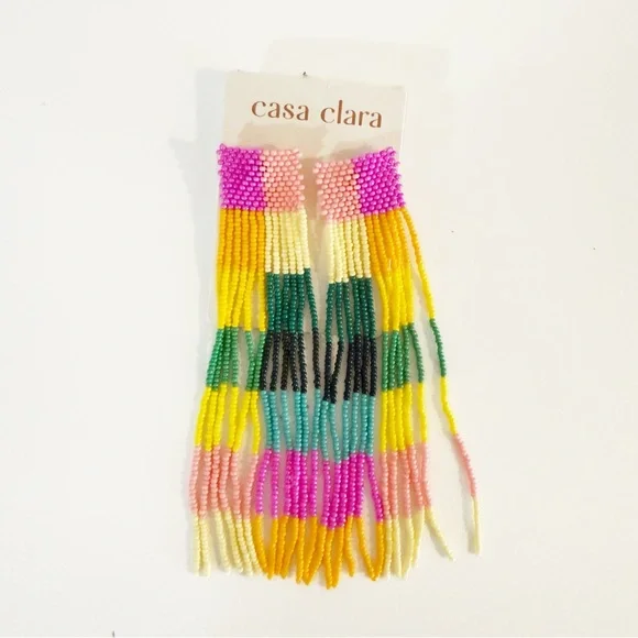 NWT Casa Clara x Revolve Sadie Earrings in Retreat Plaid Multicolor Seed Beads - Picture 2 of 5